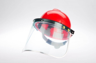  Protective face shield with an aluminum frame (mounted on a helmet)